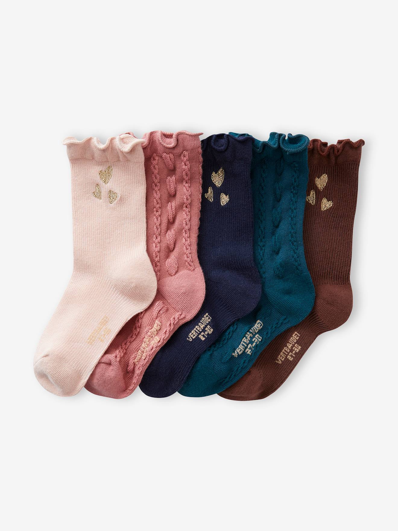 Vertbaudet 5er-Pack Mädchen Socken, Zopfstrick/Rippstrick Oeko-Tex - pudrig rosa