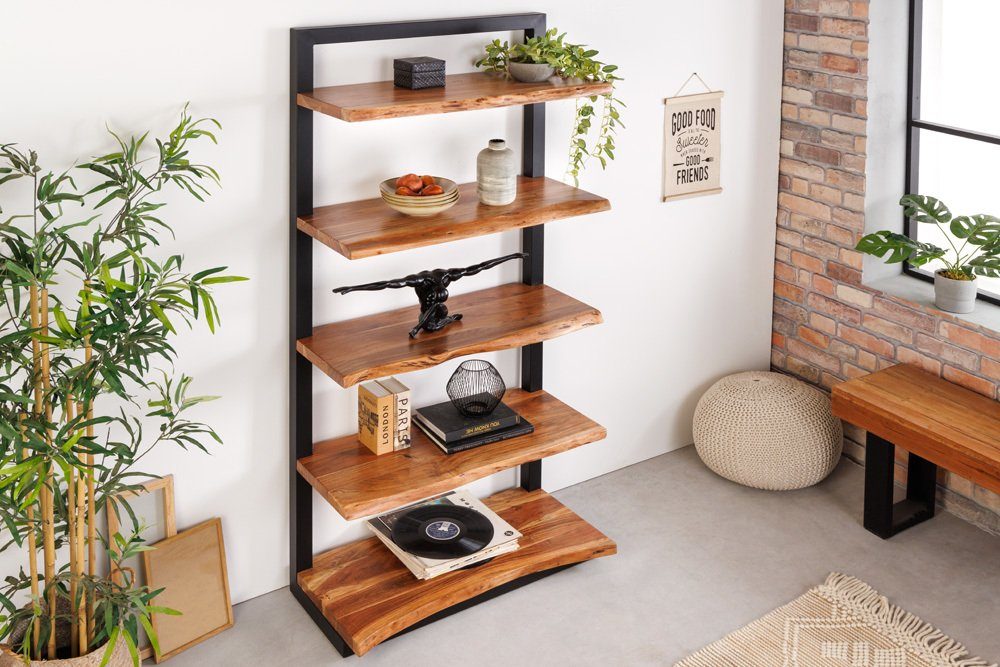 riess-ambiente Bücherregal MAMMUT 178cm natur / schwarz, 1-tlg., Wohnzimmer · Massivholz · Raumteiler · Baumkante