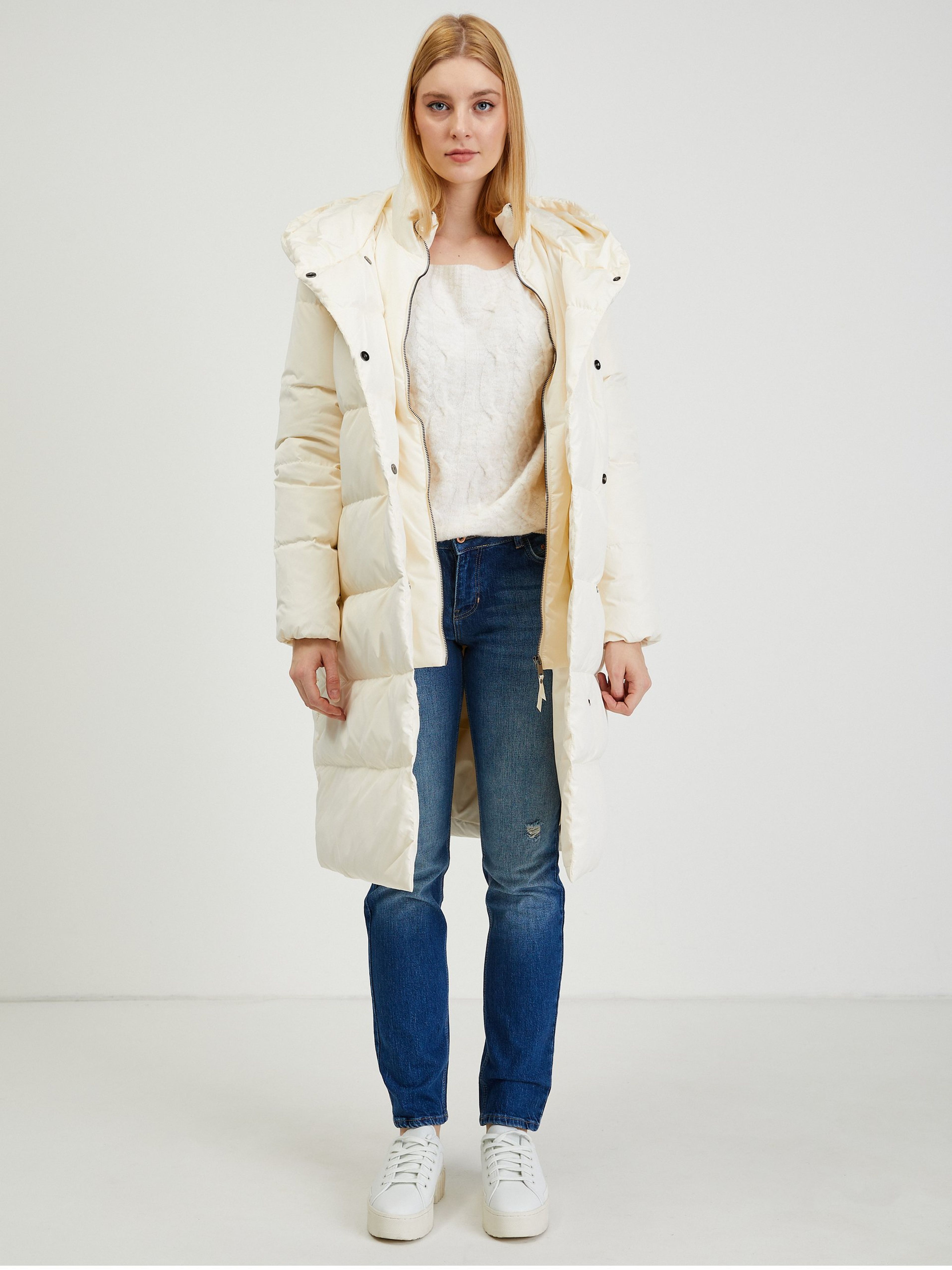 Cremefarbener  Damen Daunen-Wintersteppmantel ORSAY