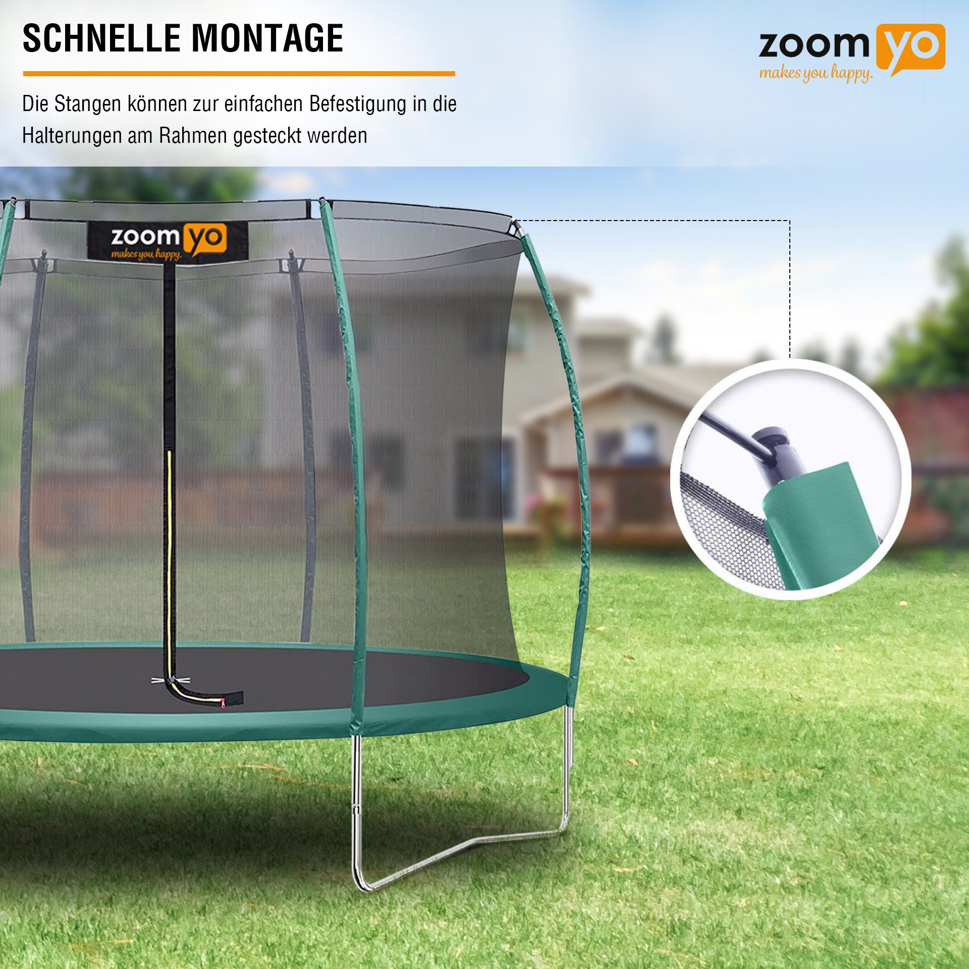 Zoomyo Gartentrampolin Gartentrampolin Advanced,Kindertrampolin,Outdoor für Kinder,wetterfest, Ø 244 cm, Outdoortrampolin,inkl Sicherheitsnetz und Sprungmatte