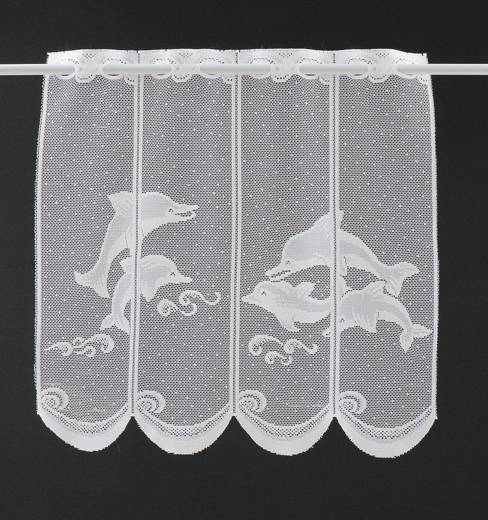 Scheibengardine nach Maß Delfin, Gardinen Kranzusch, Stangendurchzug (1 St), transparent, Stablöcher, transparent, verschiedene Höhen, Breiten, Farben