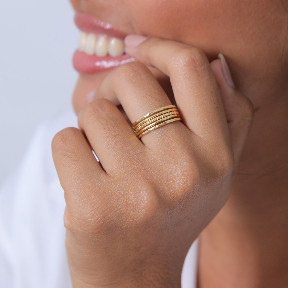Elli Elli Bague Femmes Set Bande Empilage Minimaliste Tendance Blogueur Basique en Arg Bague