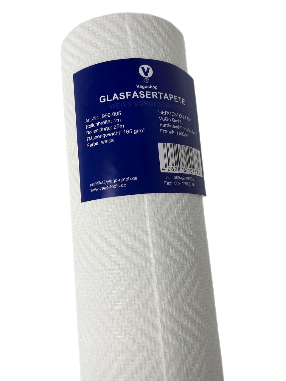 Vago-Tools Glasfasertapete incl. KLEBER Fischgräte 165g/m² Vorgestrichen 6x25m²