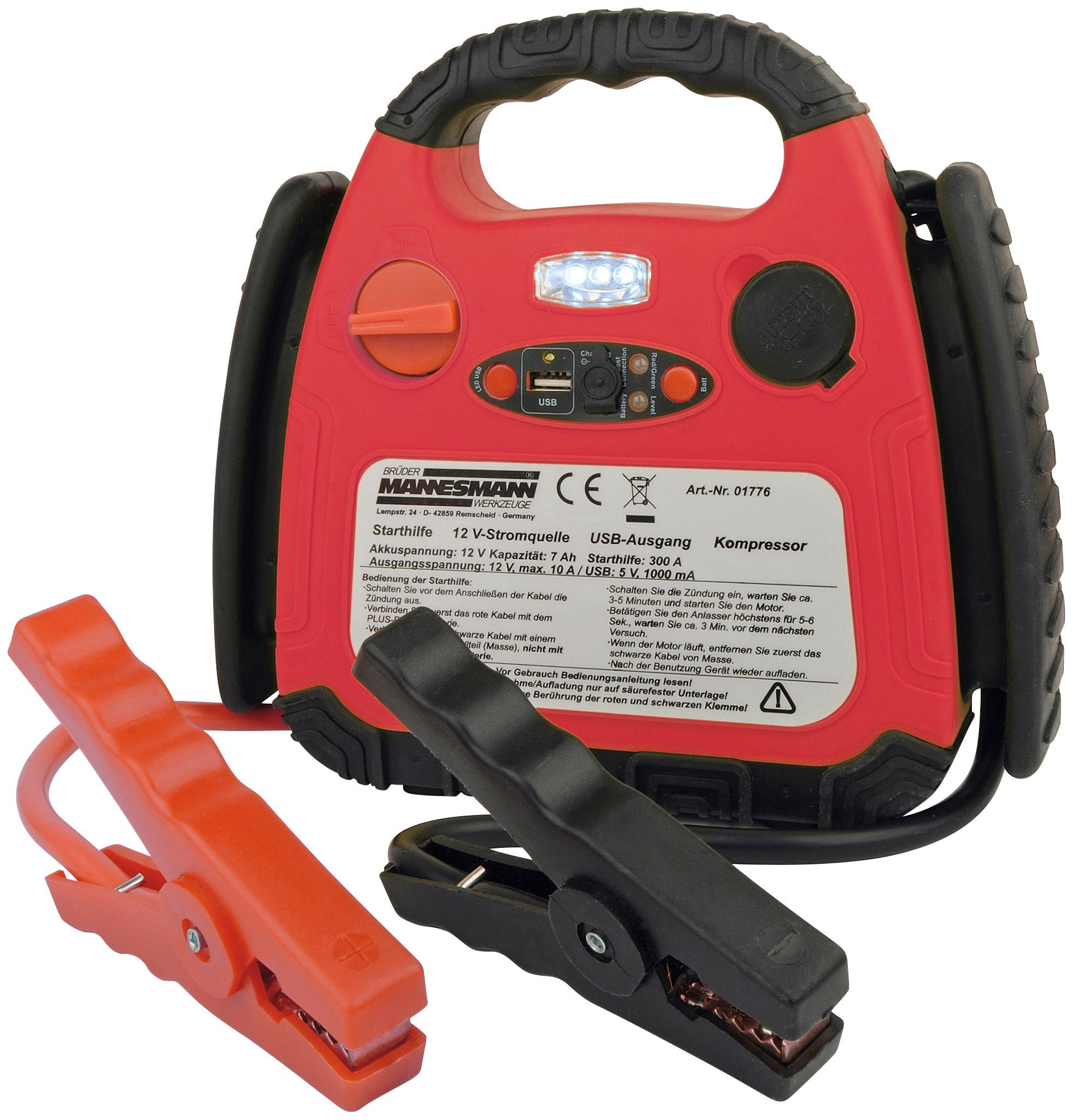 Brüder Mannesmann Werkzeuge Energiestation (12 V), mit USB-Port, Manometer und Ventiladapter