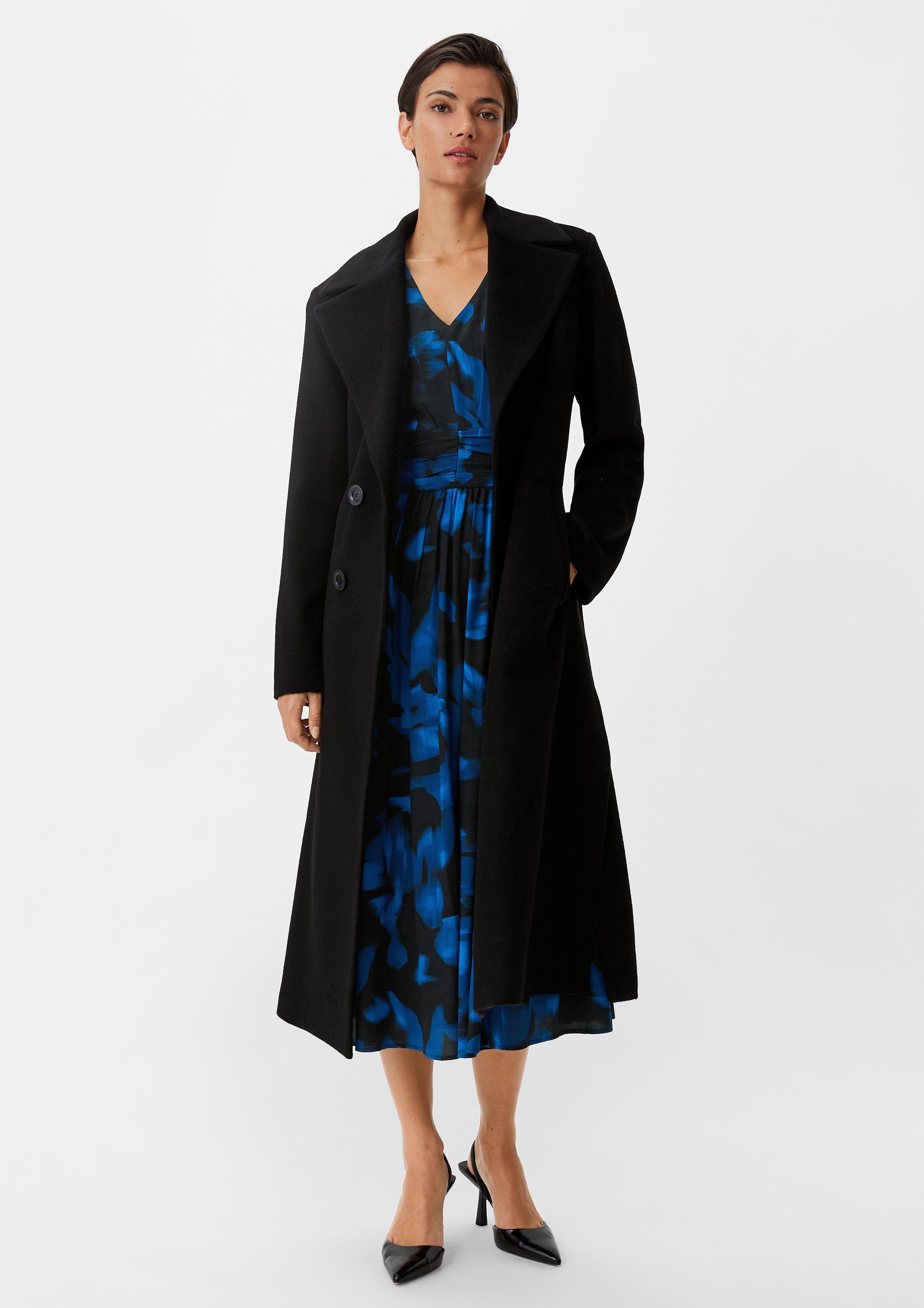 Gemustertes Midikleid aus Crêpe - schwarz