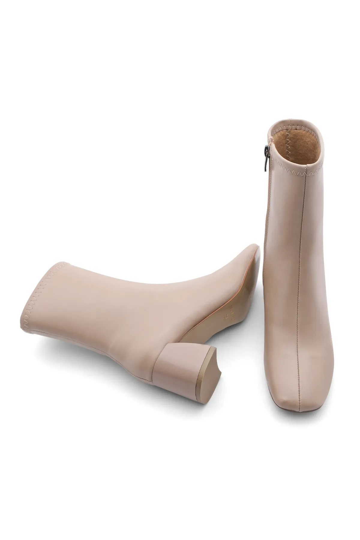 Marjin  Damenstiefel mit Absatz Blunt Toe Reißverschluss Nonas Beige