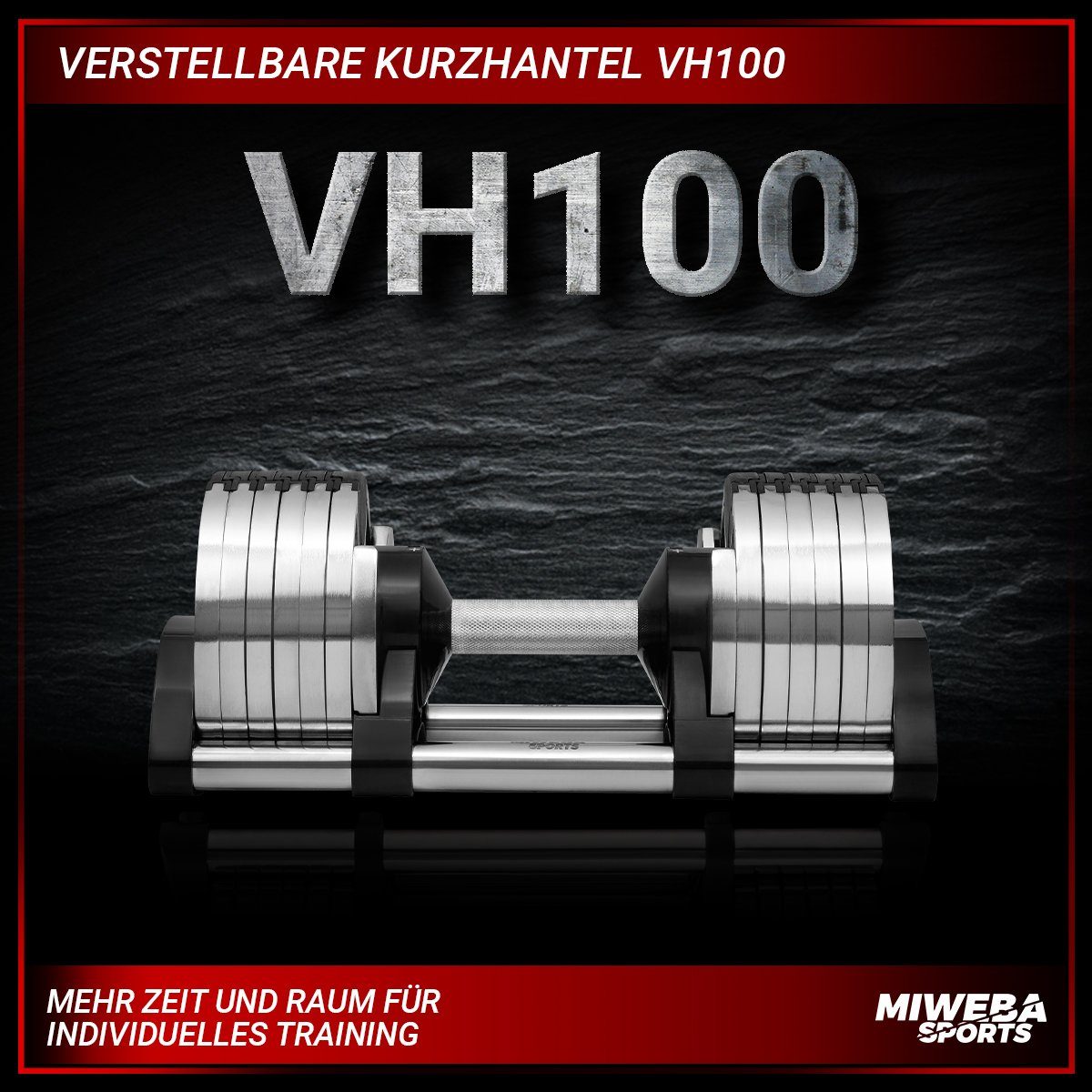 Miweba Sports Kurzhantel verstellbares Fitness Hantel Set VH100 inkl. Gestell, (Packung, 12 Gewichtsstufen, 2 – 24 kg, funktionales Verschluss-System, Stahl, Chrom Optik, platzsparend, Krafttraining, Muskelaufbau, Sport, Workout, Kurzhantelset), 12-i