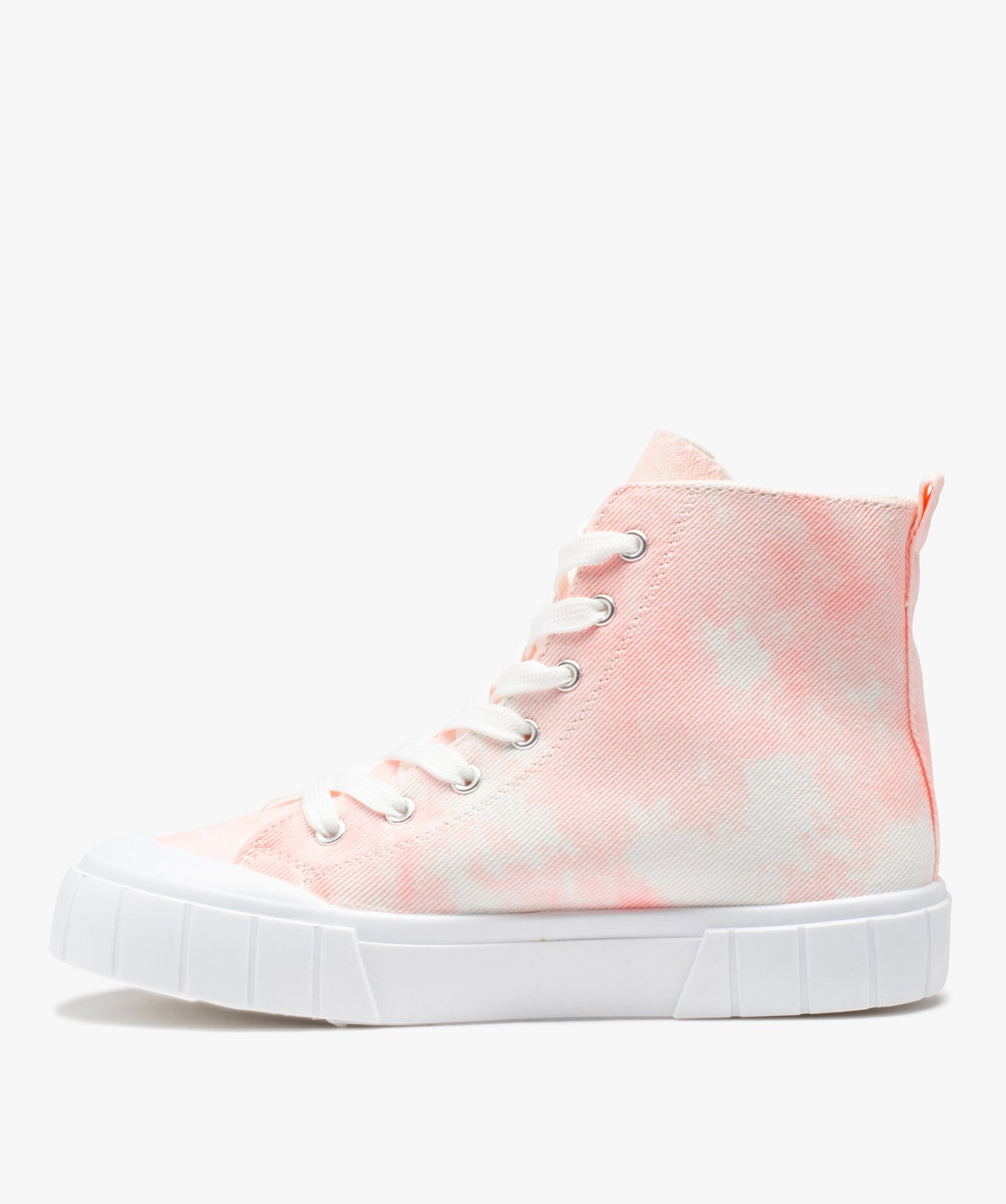 Baskets femme montantes en toile avec épaisse semelle rose | GEMO