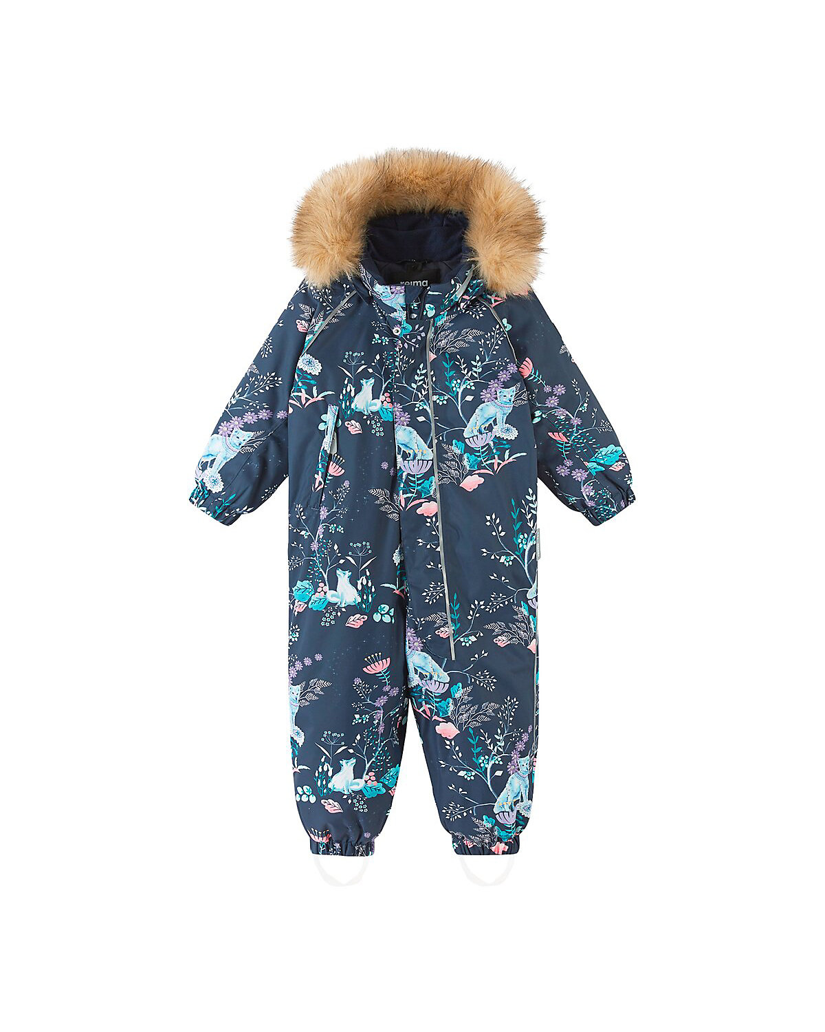 Schneeoverall Kapuze mit Fake Fur Fuchs Blumen