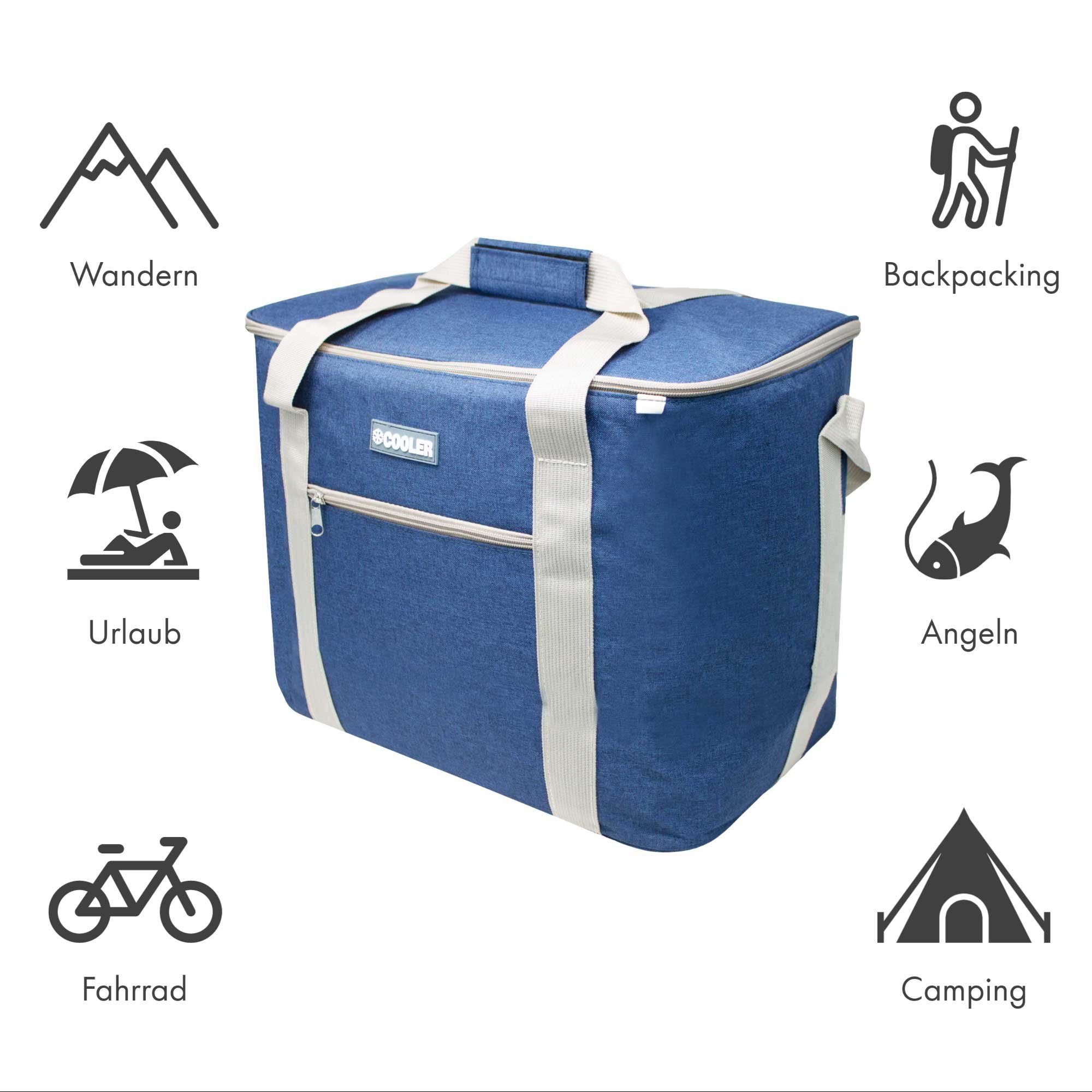 ToCi Kühltasche 36 Liter große Kühltasche Kühlbox Navy-Blau mit 6er-Set Kühlakkus