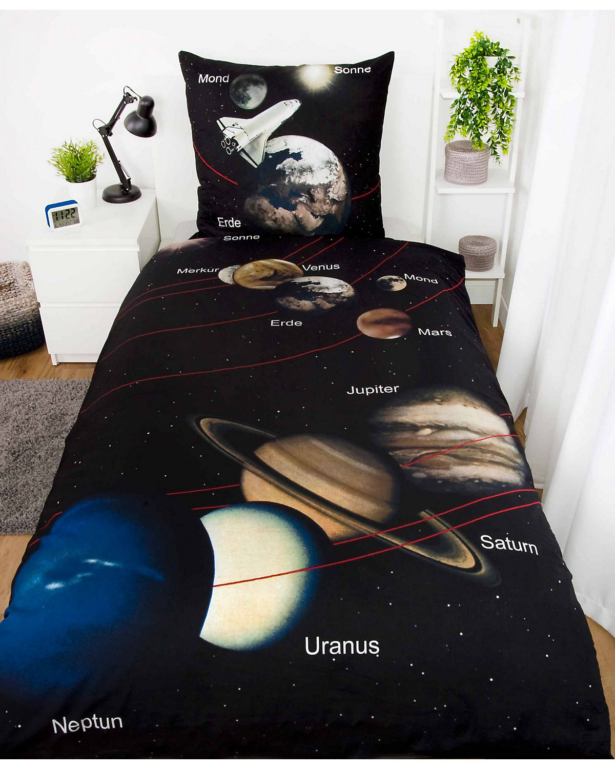 Kinder-Wendebettwäsche Unser Sonnensystem, Linon, 135 x 200 + 80 x 80 cm