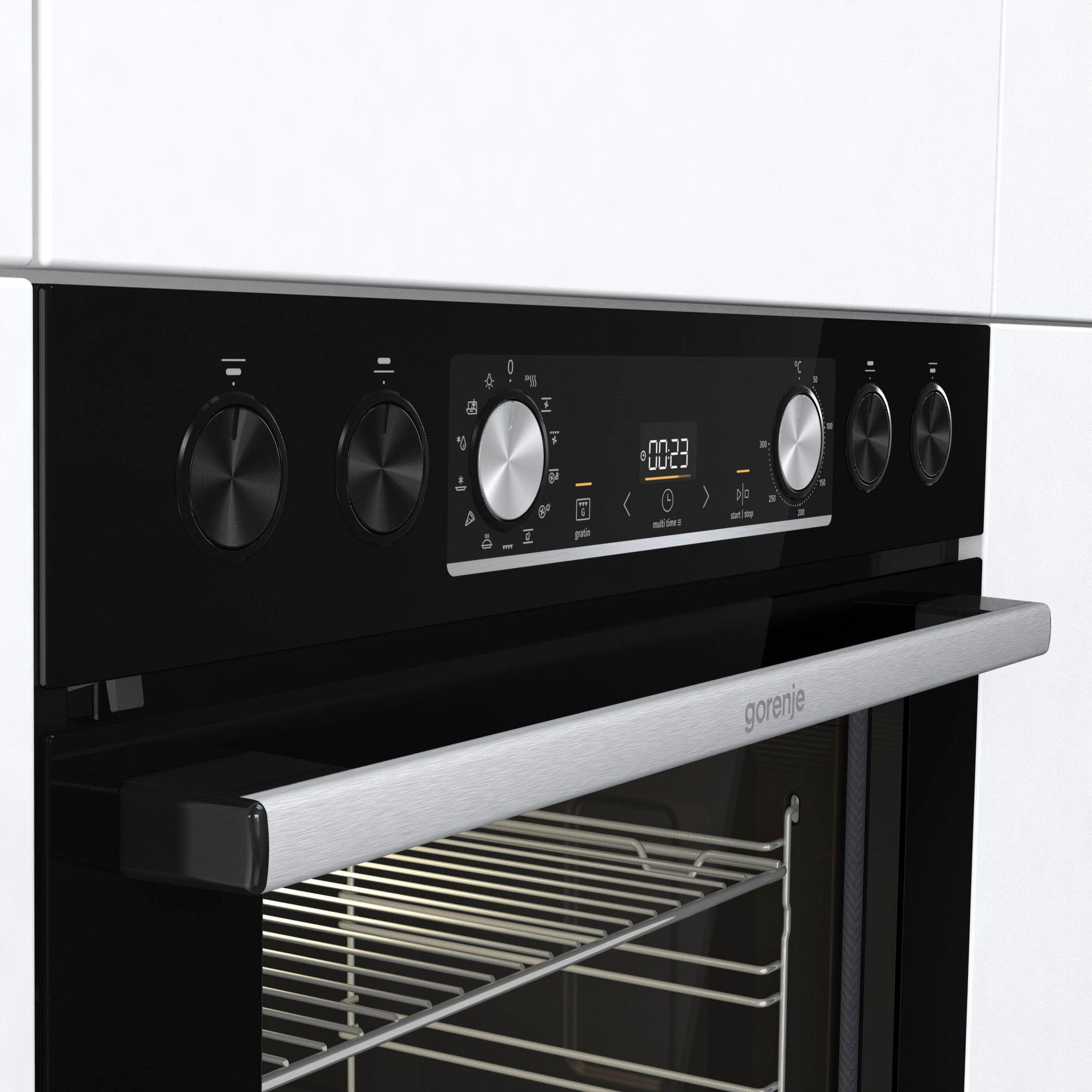 GORENJE Elektro-Herd-Set Black Set 4 Pyrolyse, mit 1-fach-Teleskopauszug, Pyrolyse-Selbstreinigung
