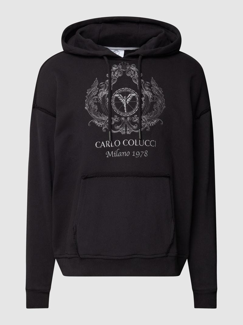 Hoodie mit Label-Stitching in schwarz