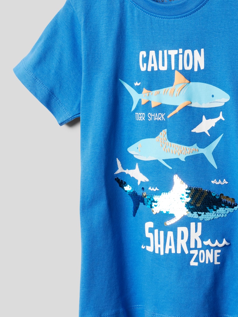 T-Shirt mit Motiv-Print in royalblau