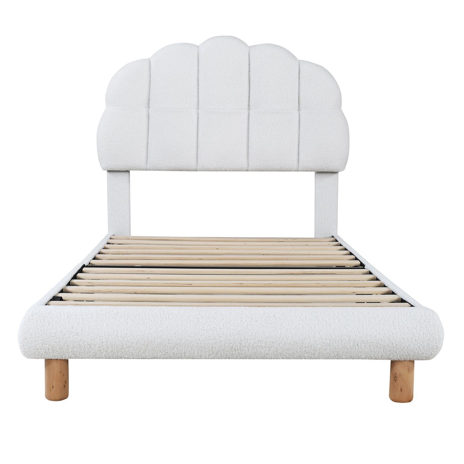 Flieks Polsterbett, Einzelbett Kinderbett 90x200cm mit Halbkreisform Kopfteil Samtbezug