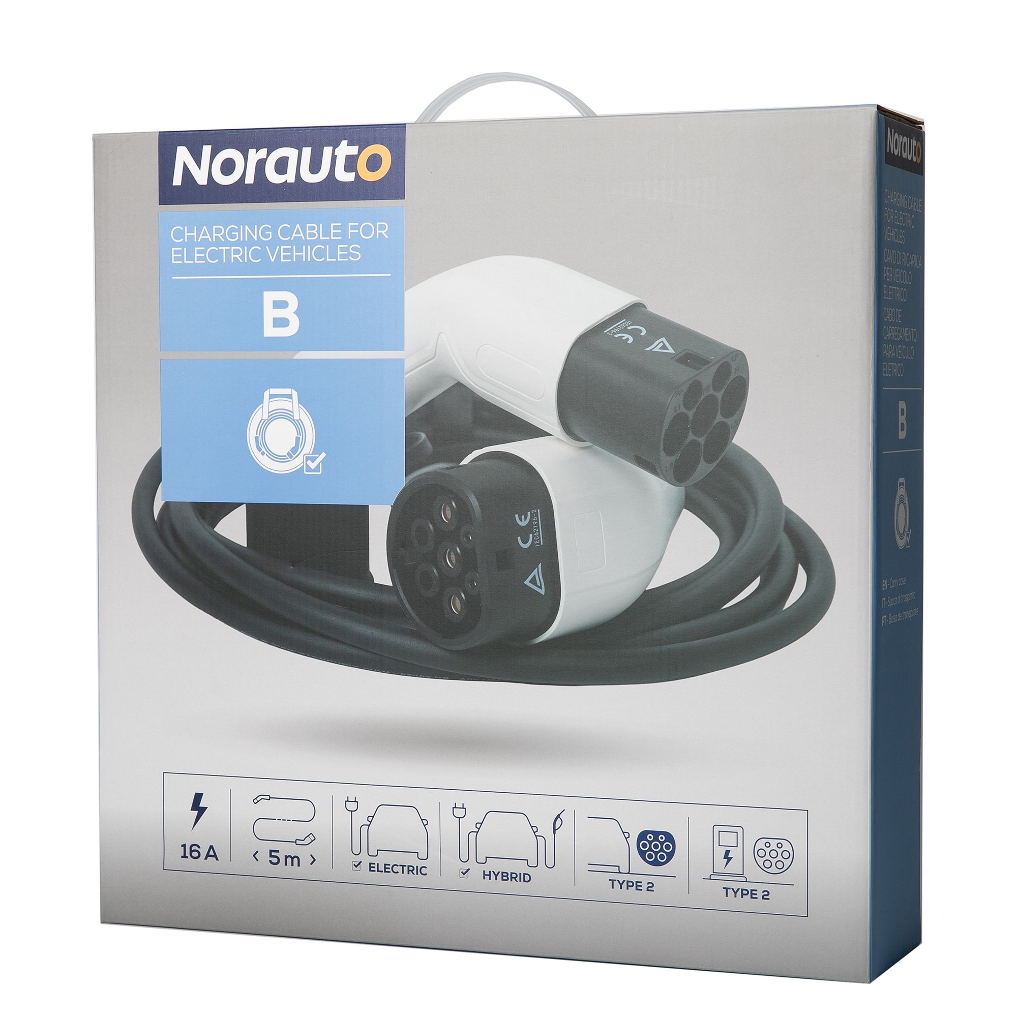 Norauto E-Ladekabel Typ 2, 16 A, einphasig, 3,6 kW, 5 Meter - ATU