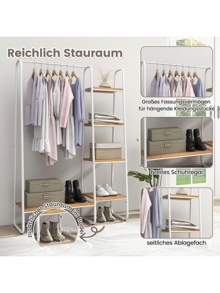 COSTWAY Kleiderständer mit 4 Regalen in Beige günstig kaufen onesize