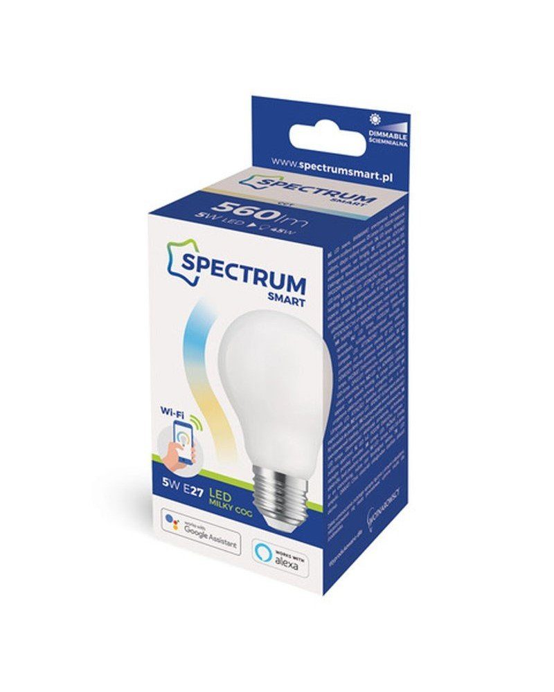 Spectrum SMART LED-Leuchtmittel LED E27 A60 Matt SmartHome 5W = 45W Alexa Google 2700K-6500K DIMMBAR, E27, Farbwechsler, CCT-Farbtemperatursteuerung - warmweiß bis tageslichtweiß, WiFi
