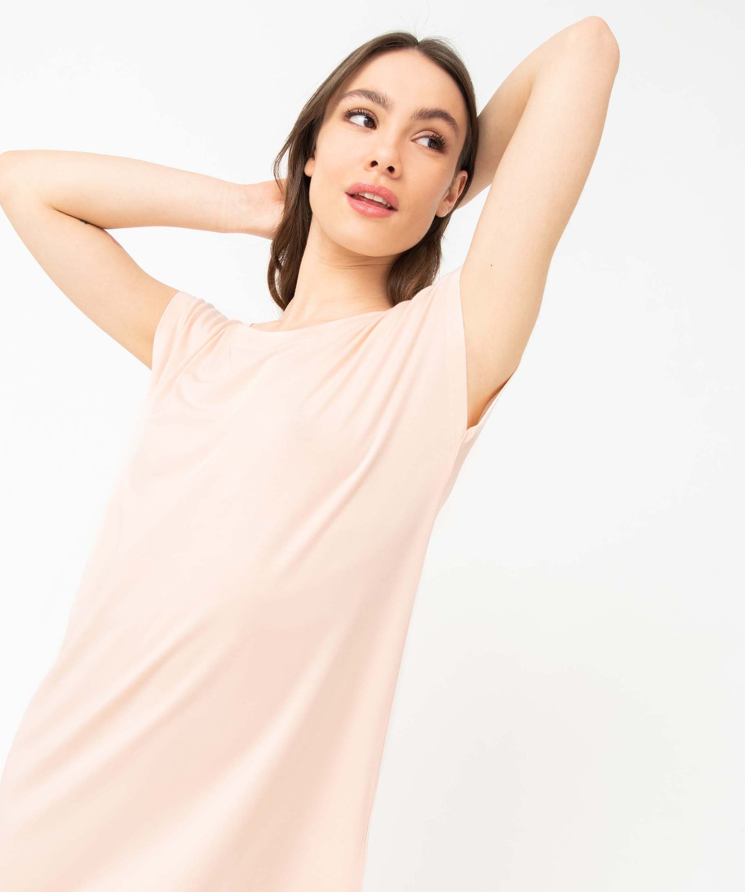 Chemise de nuit femme coupe oversize à manches courtes beige | GEMO