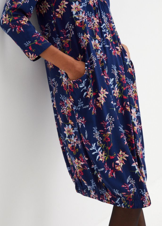 Viskose-Web-Kleid mit Taschen in O-Form, kniebedeckend