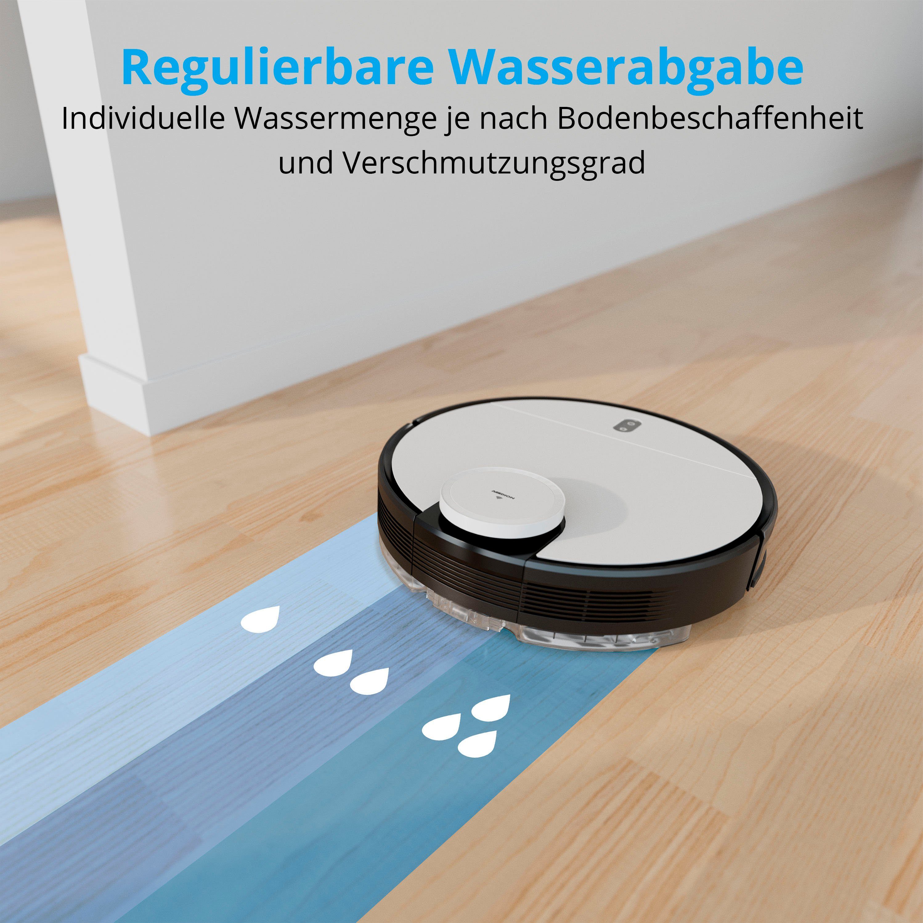 Medion® Nass-Trocken-Saugroboter MD 20040 X40 SW, 30 W, App und Alexa Steuerung, Betriebszeit bis zu 110 min