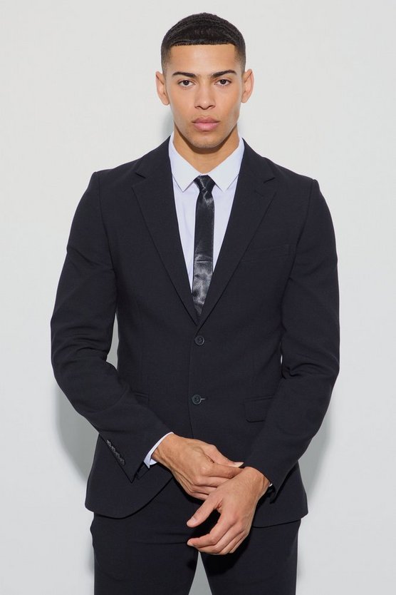 Einreihige Skinny Anzugjacke aus Jersey