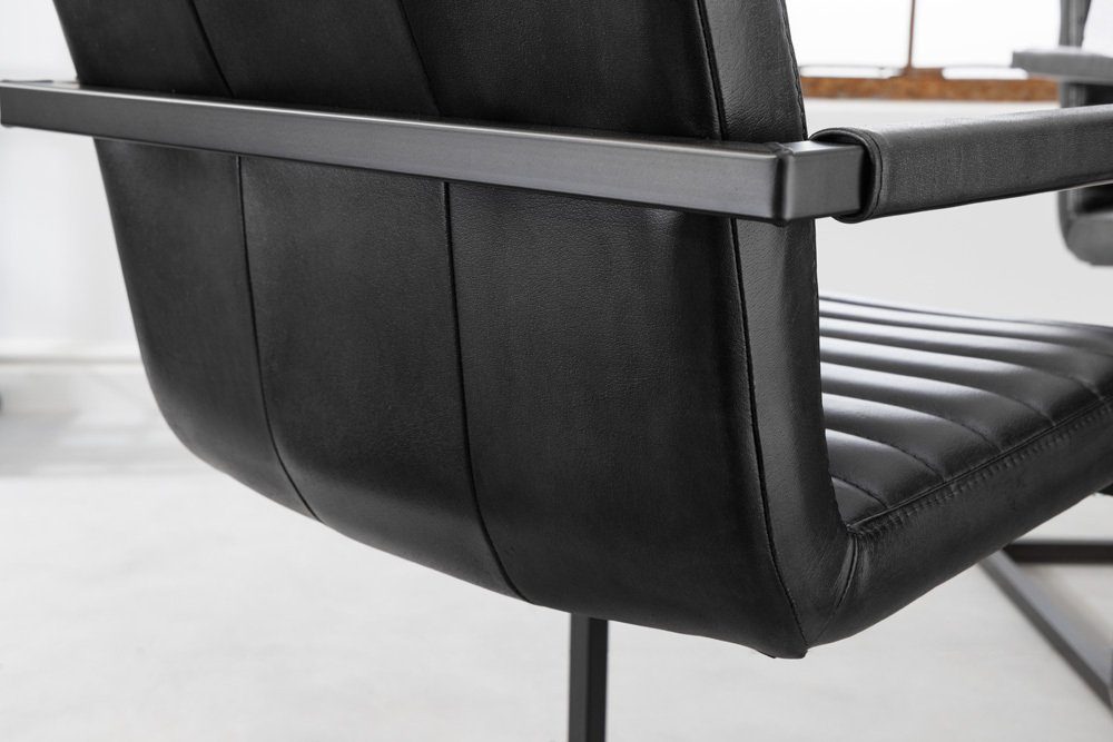 riess-ambiente Freischwinger BUFFALO anthrazit, Esszimmer · Leder · Metall · mit Armlehne · Industrial Design
