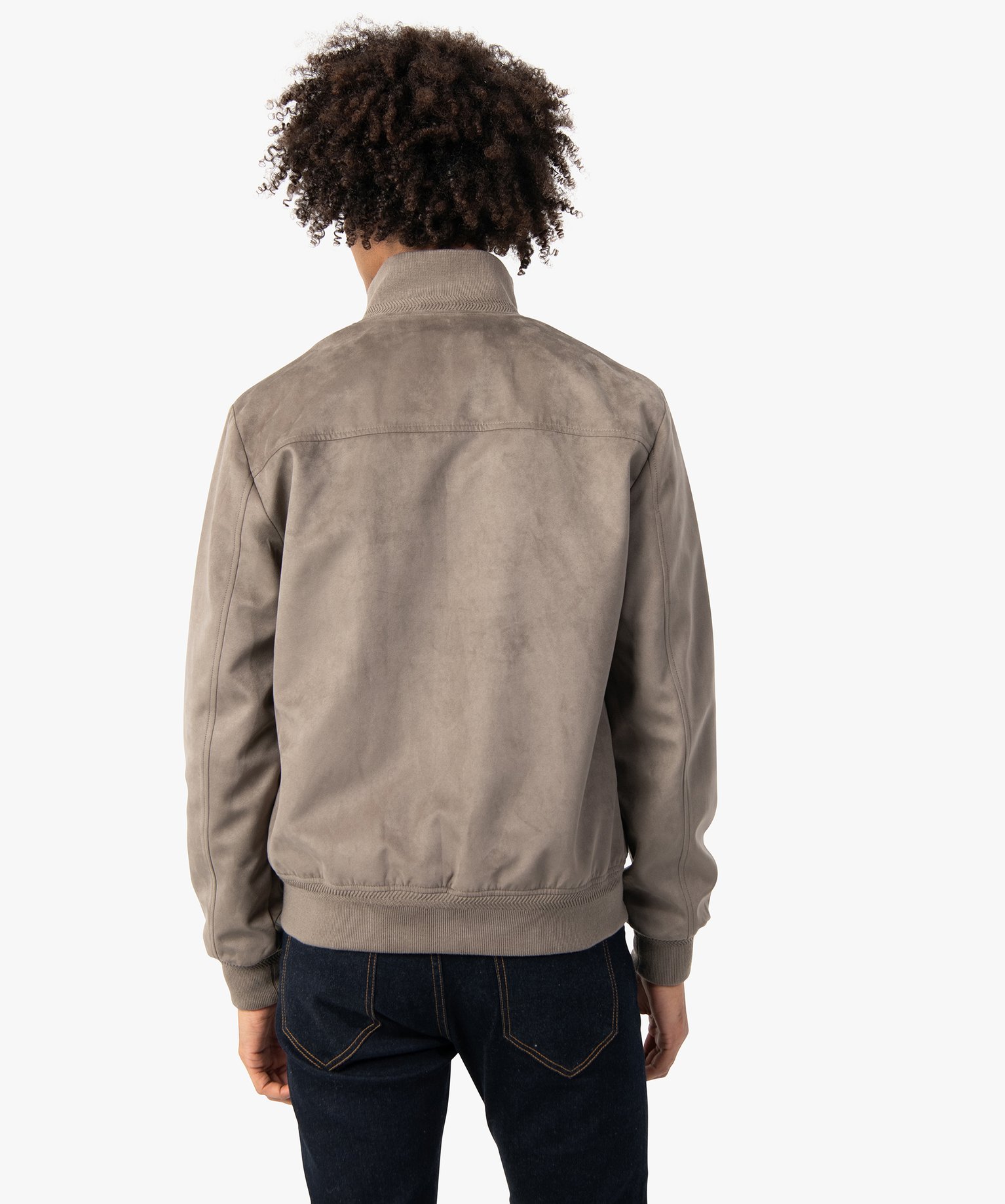 Blouson homme en suédine avec finitions bord-cte taupe | GEMO