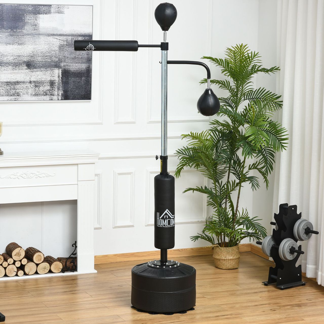 HOMCOM Boxstand Standbox-Trainer mit 2 Speedbällen 360°-Reflexstange 160-230cm höhenverstellbar