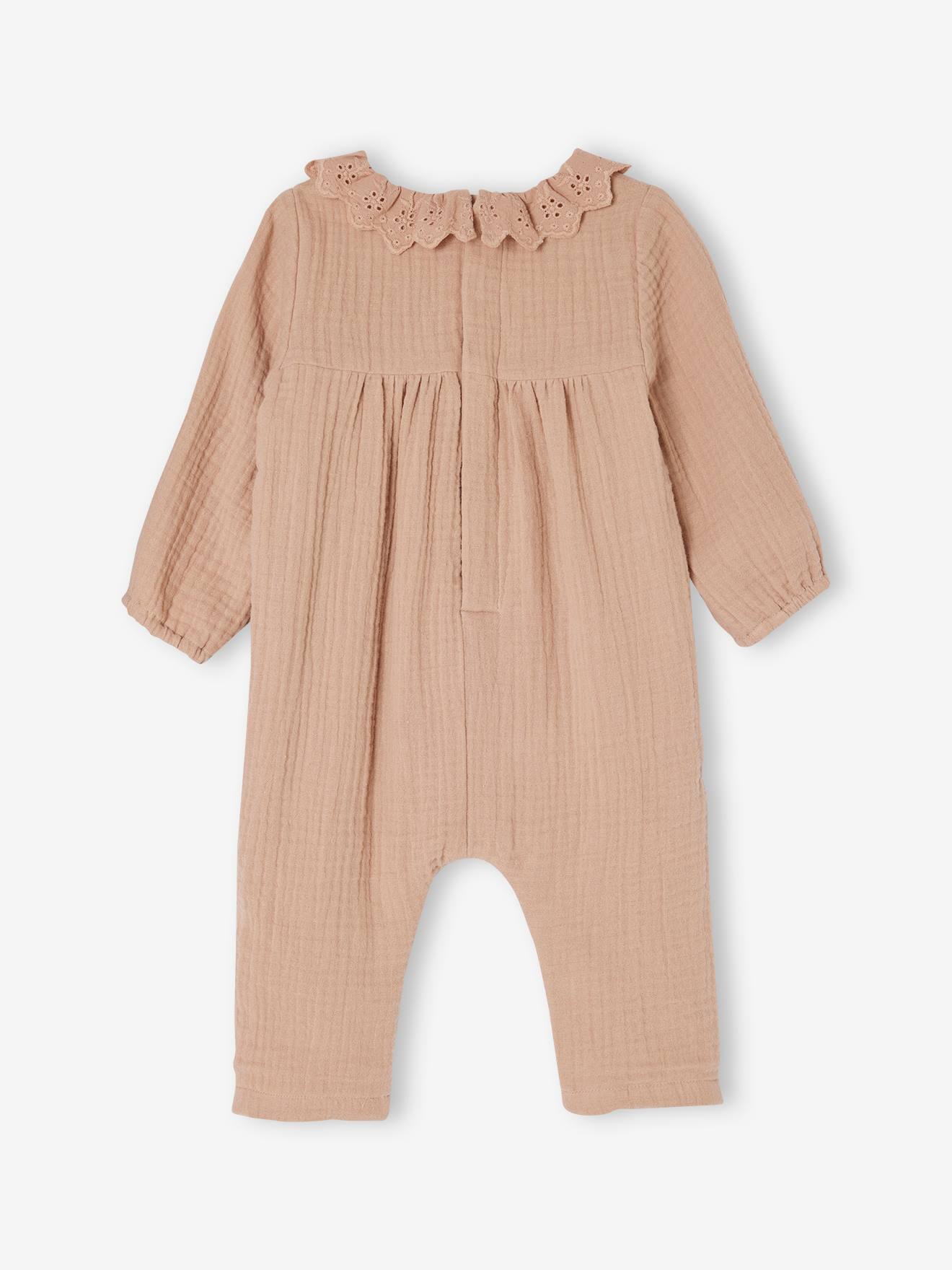 Vertbaudet Mädchen Baby Overall, Lochstickerei - cappuccino