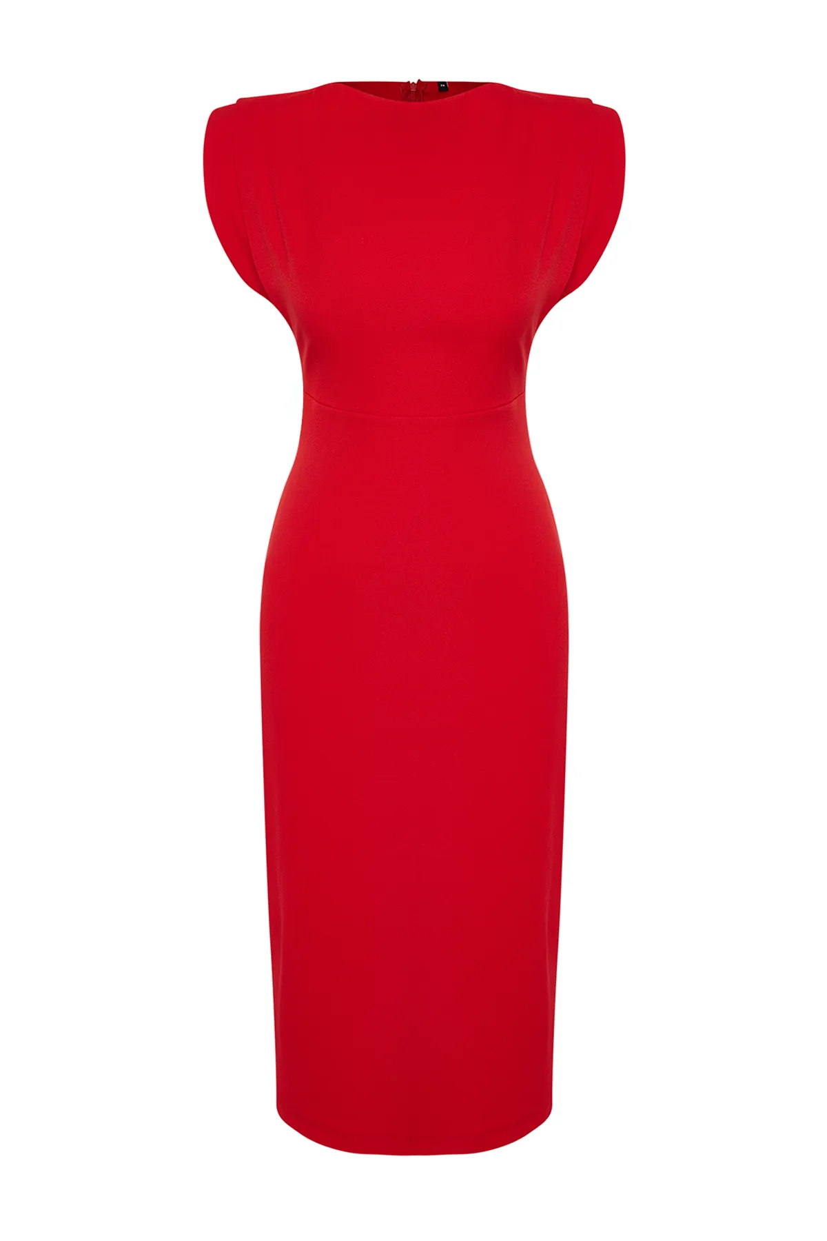 Trendyol Collection  Rotes, figurbetontes, gewebtes, stilvolles Abendkleid mit Degaje-Kragen TPRSS24EL00156