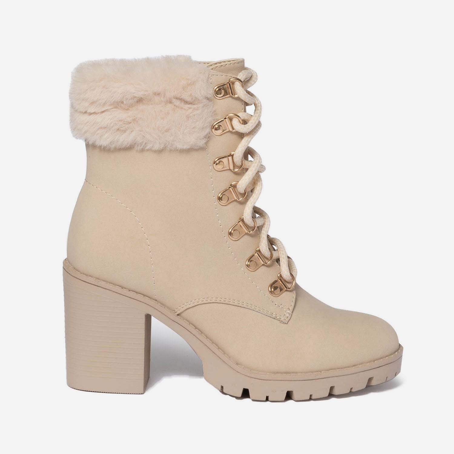 Bottine à talon TEXTO beige esprit montagne