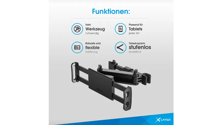 XLayer Tablet-Halterung für Kfz-Kopfstützen Black