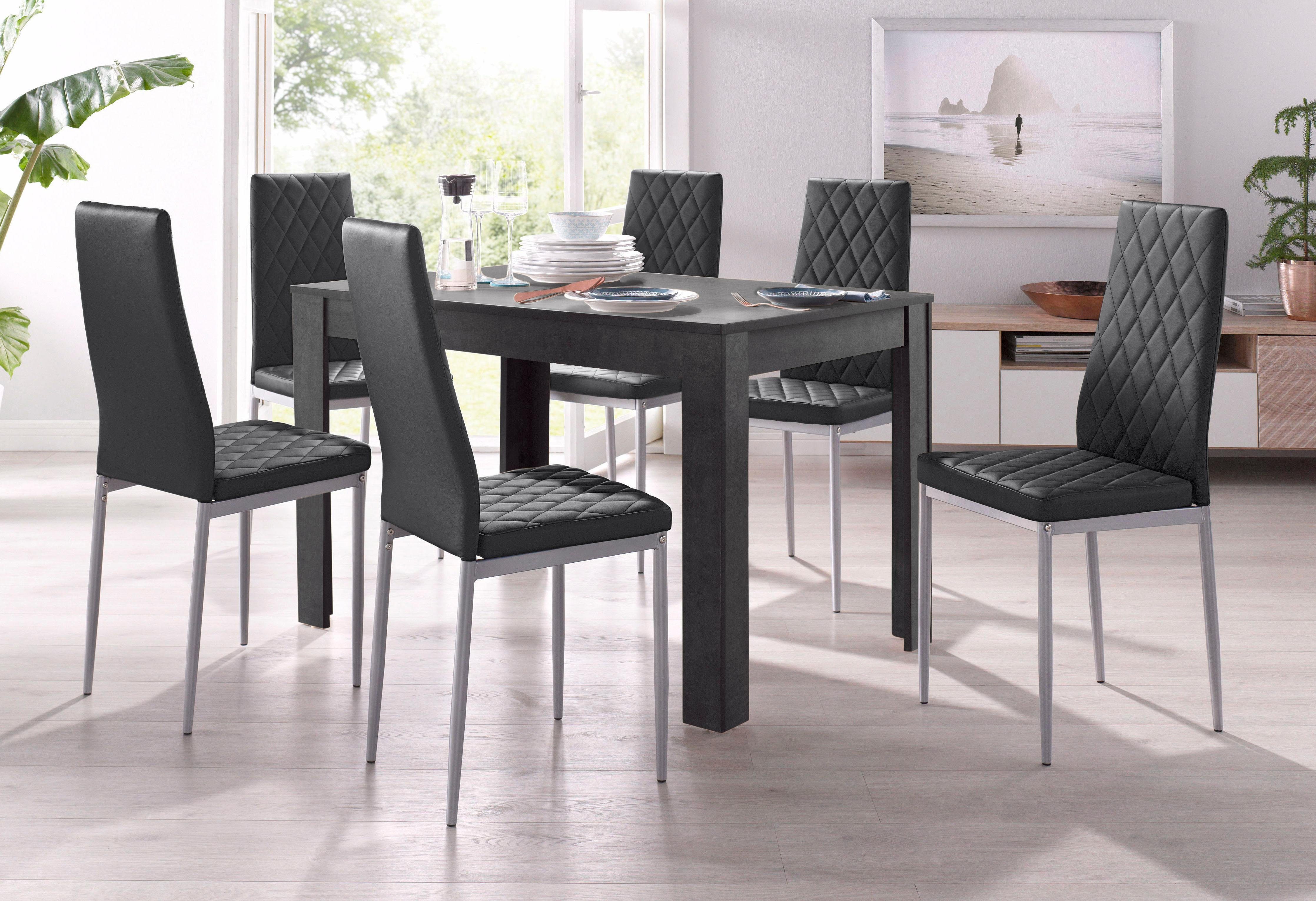 INOSIGN Essgruppe, (Set, 5-tlg), 4 Stühle mit Tisch in schieferfarben, Breite 120 cm