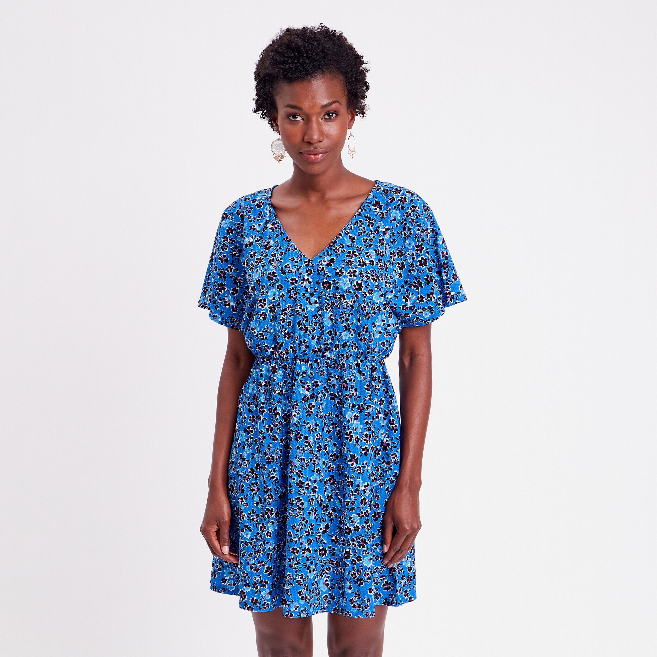 Robe évasée col en V bleu femme | Cache Cache