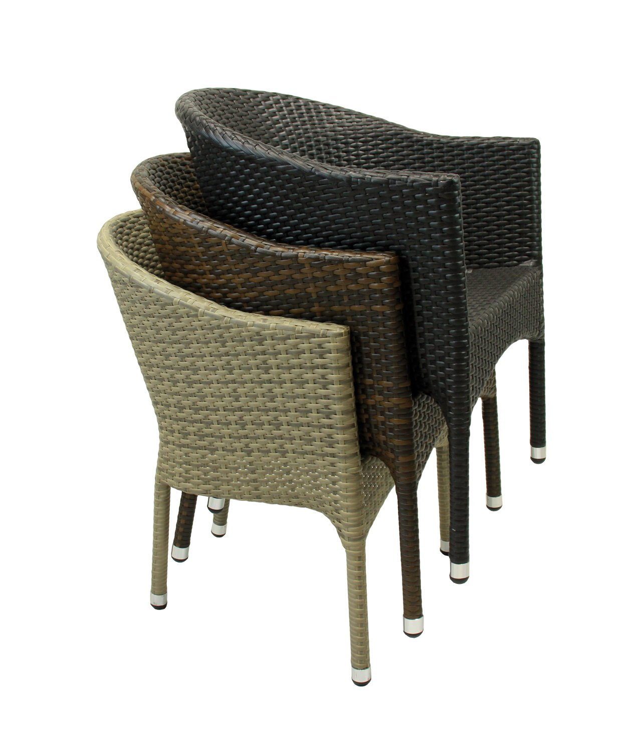 Konway Stapelstuhl LUGANO (4 St), 4x KONWAY® LUGANO Stapelsessel Tabaco + Kissen Polyrattan Sessel