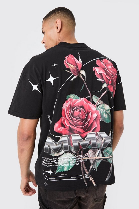 Oversize T-Shirt mit Rosen-Print