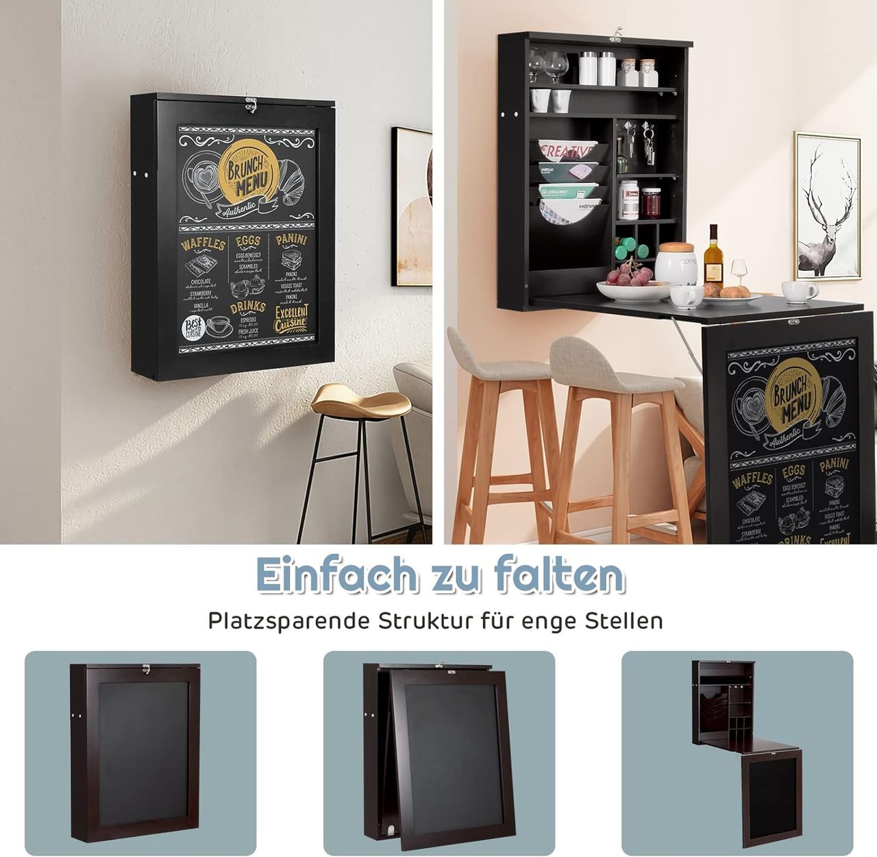 Costway Wandtisch klappbar, Wandklapptisch mit Tafel