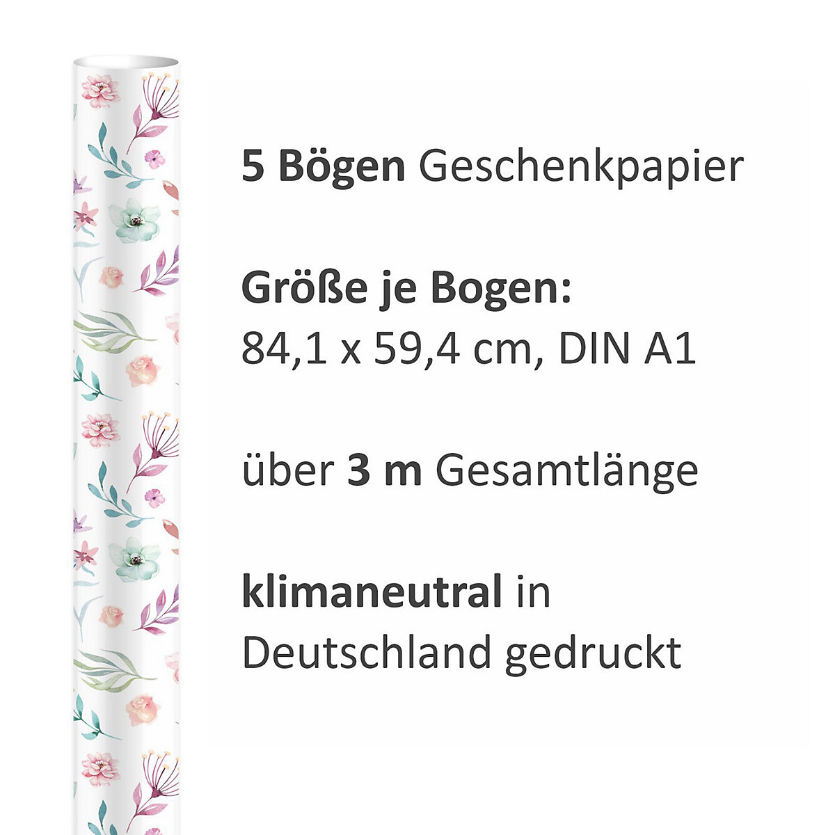 Geschenkpapier 5 Bögen Blumen/Federn bunt Aquarell – 1,60€/qm Größe: - 84,1 x 59,4 cm Geschenkpapier