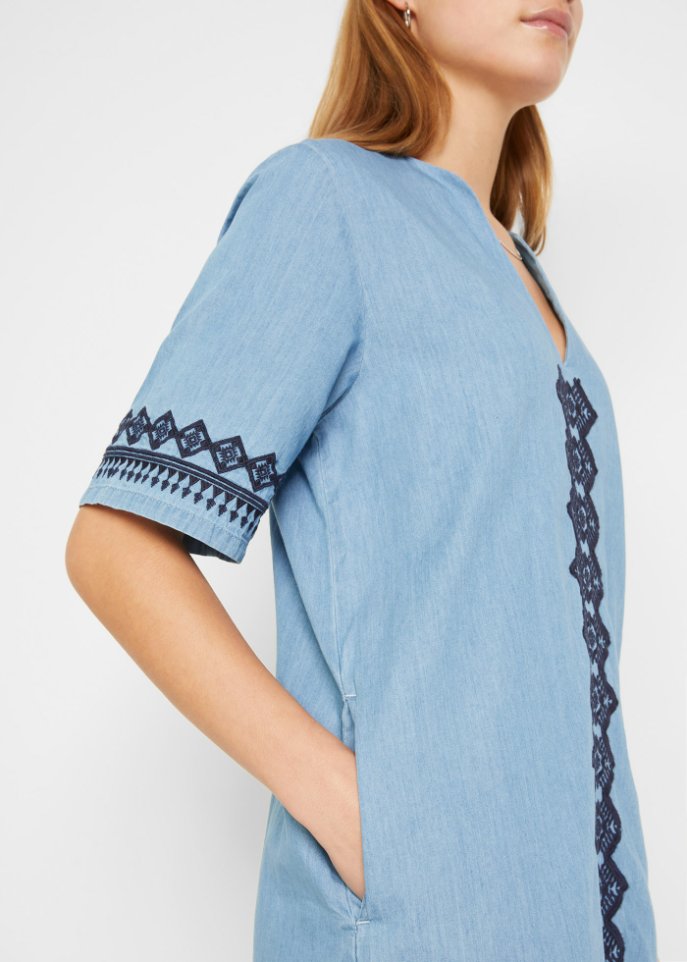 Jeans Tunika-Kleid mit Stickerei