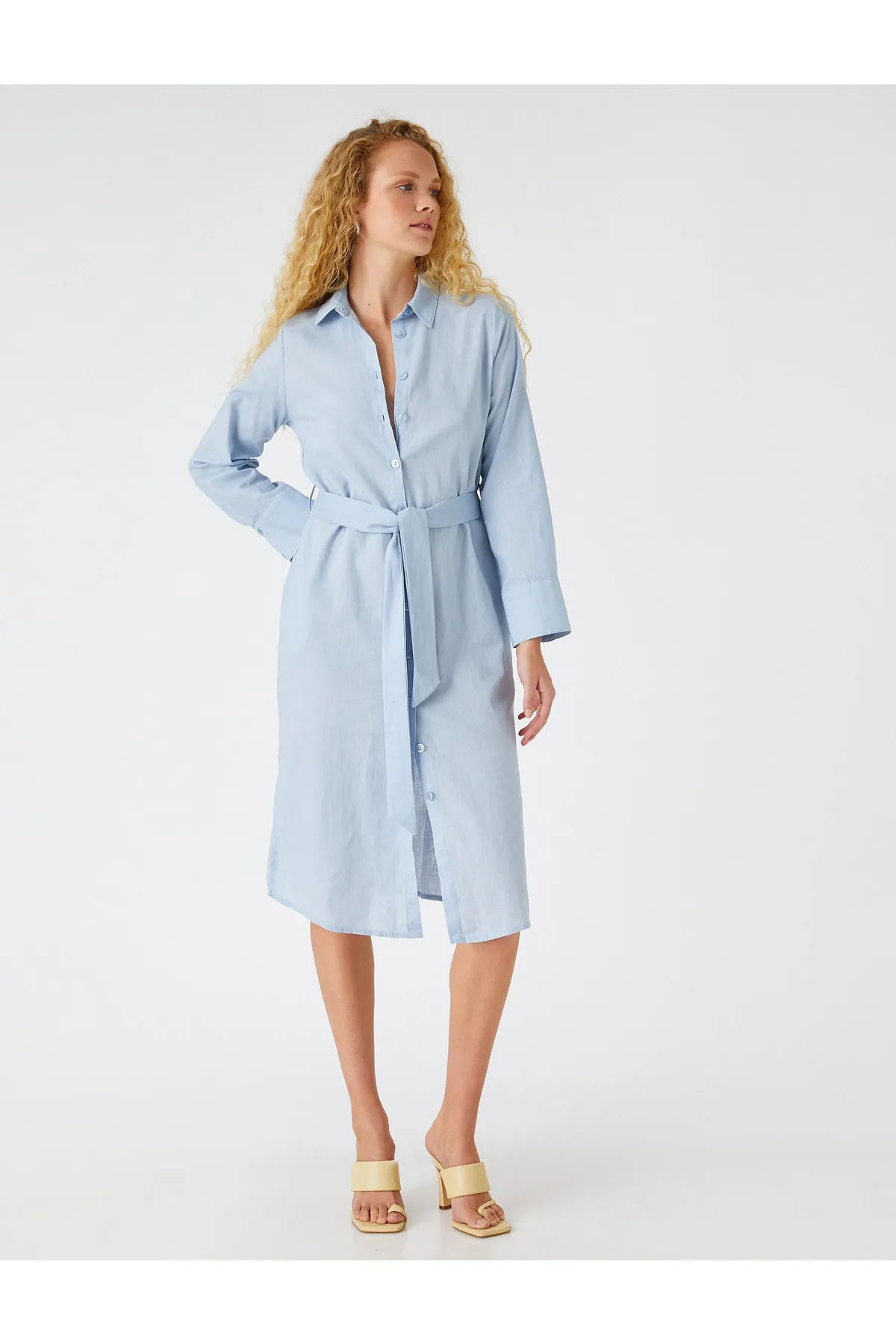 Koton  Midi-Hemdkleid aus Leinenmischung
