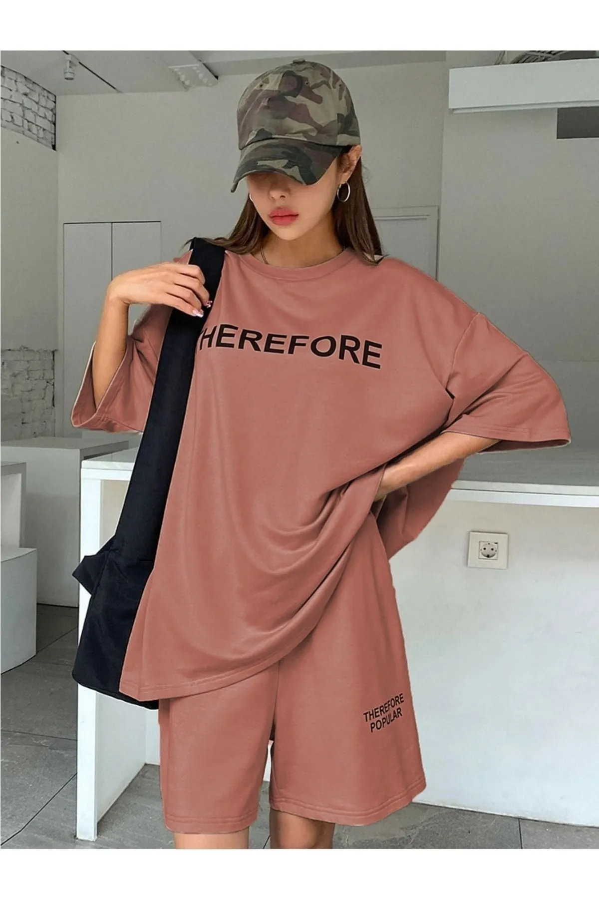 Know  Bedrucktes Oversize-Shorts-Set „Dusty Rose“ für Damen