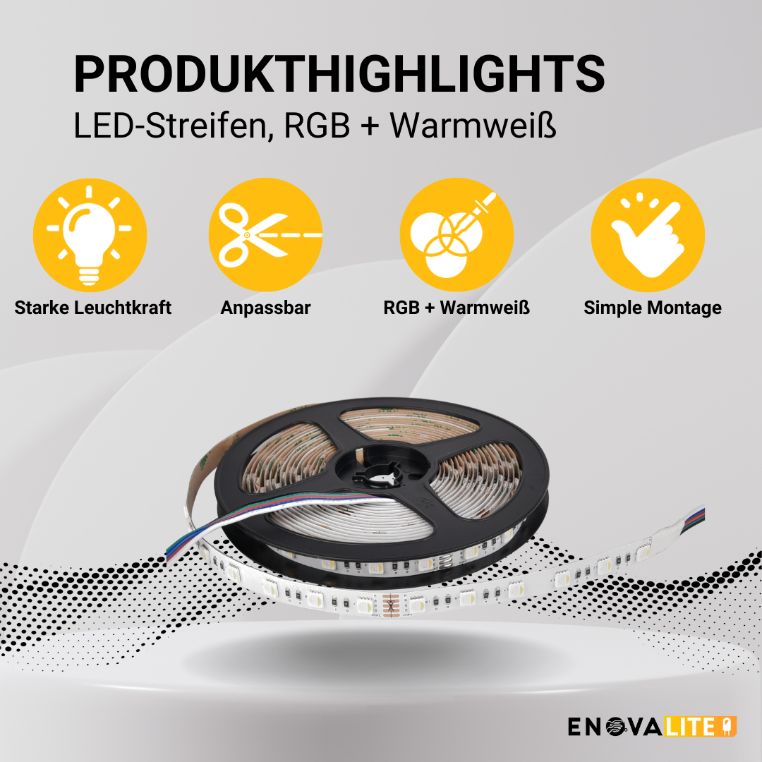 ENOVALITE LED-Streifen, RGB und warmweißes Licht, 24 V