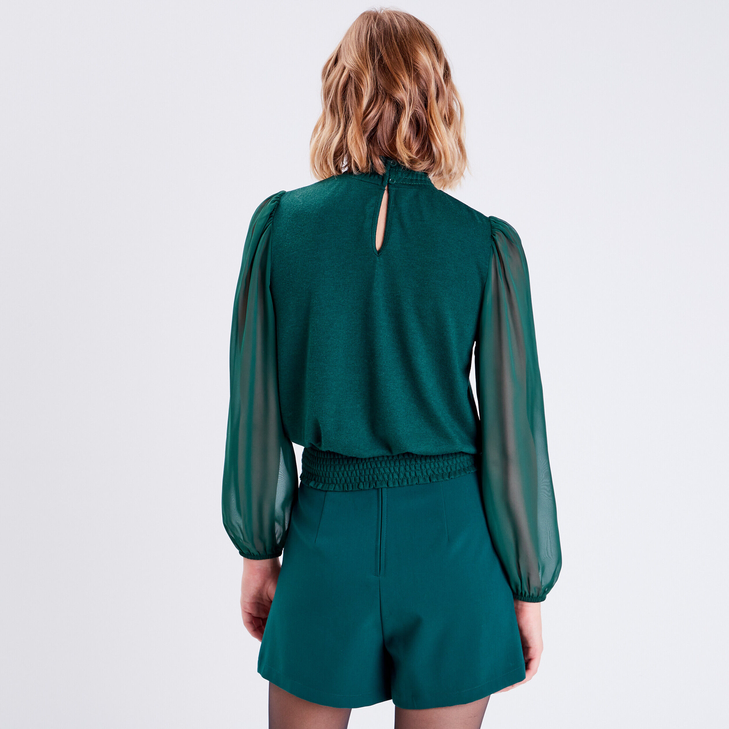 Blouse manches longues vert foncé femme | Cache Cache