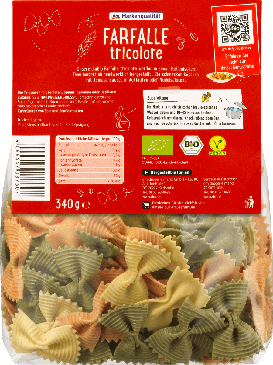 Nudeln, Farfalle tricolore, 340 g