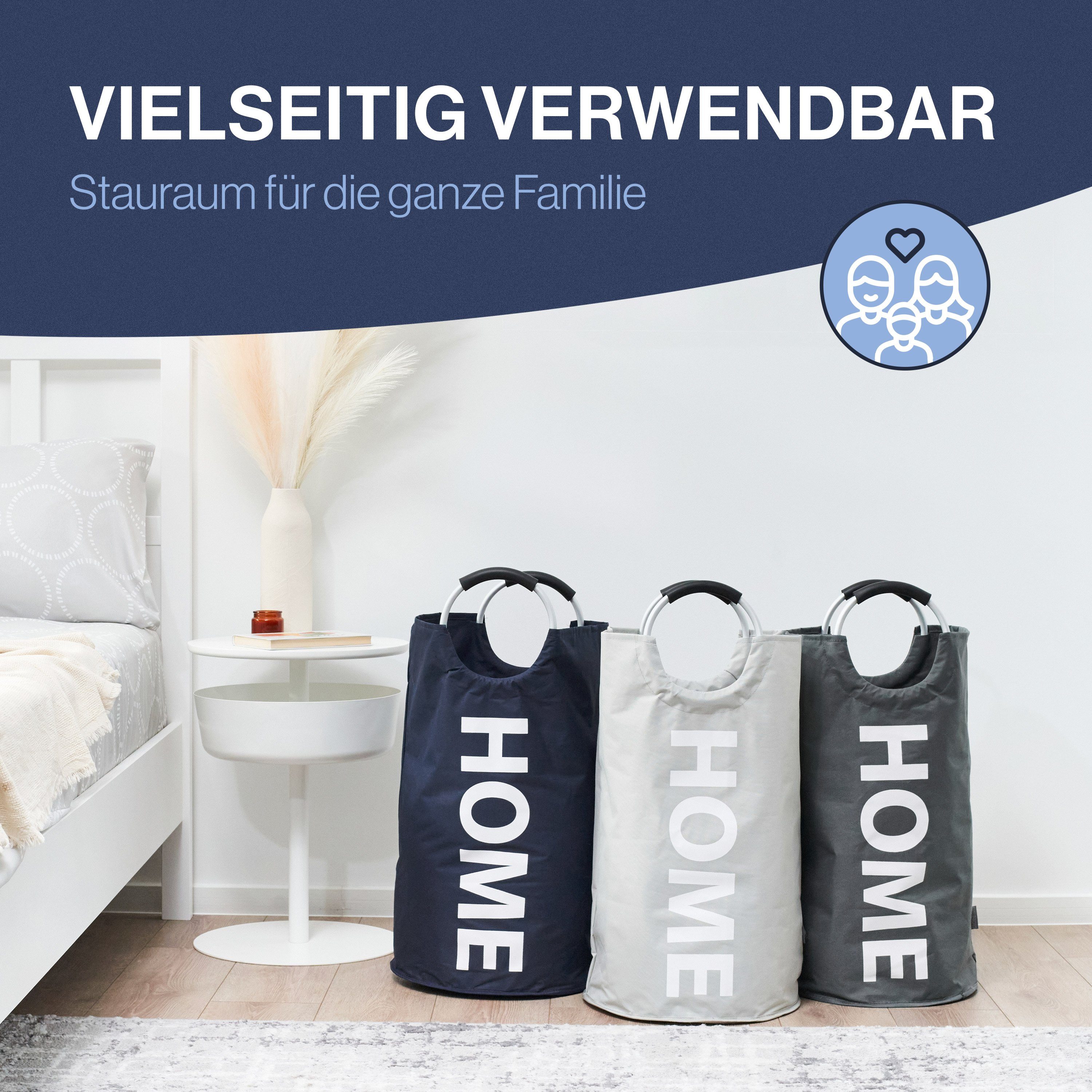 WELLENBORG Wäschetonne & Aufbewahrungskorb 82L Tragbar mit Griff -
