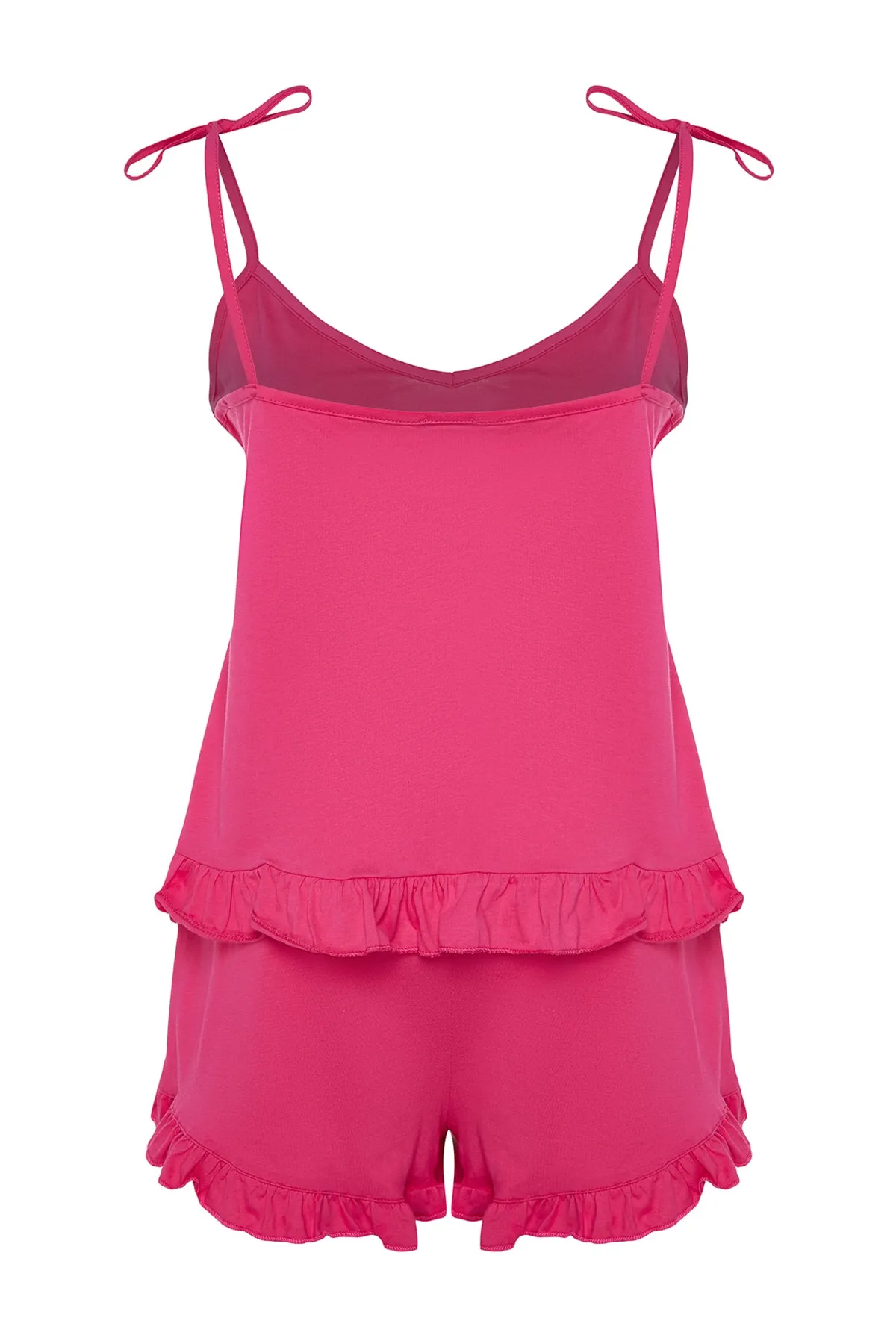 Trendyol Curve  Fuchsiafarbenes Pyjama-Set mit Strick- und Schnürdetails TBBSS22PT0564