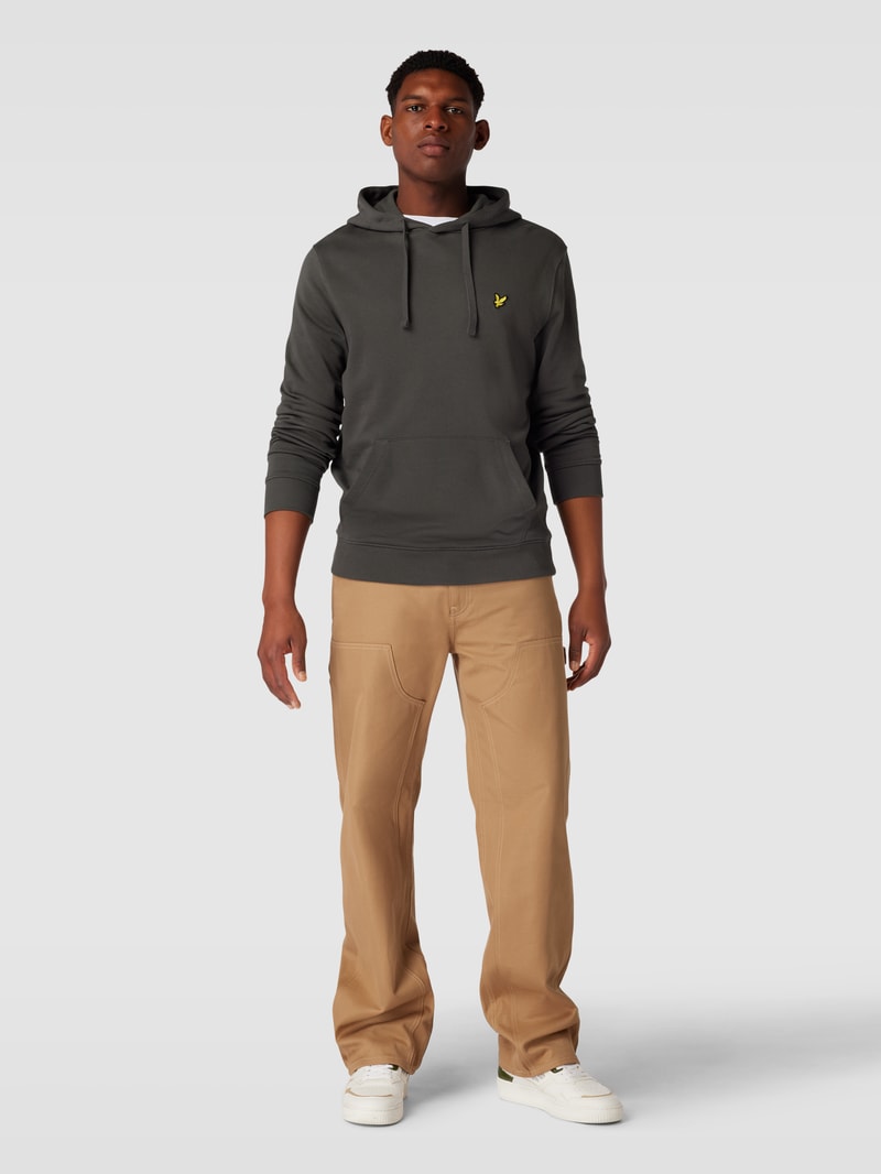 Hoodie mit Motiv-Stitching und Känguru-Tasche in anthrazit