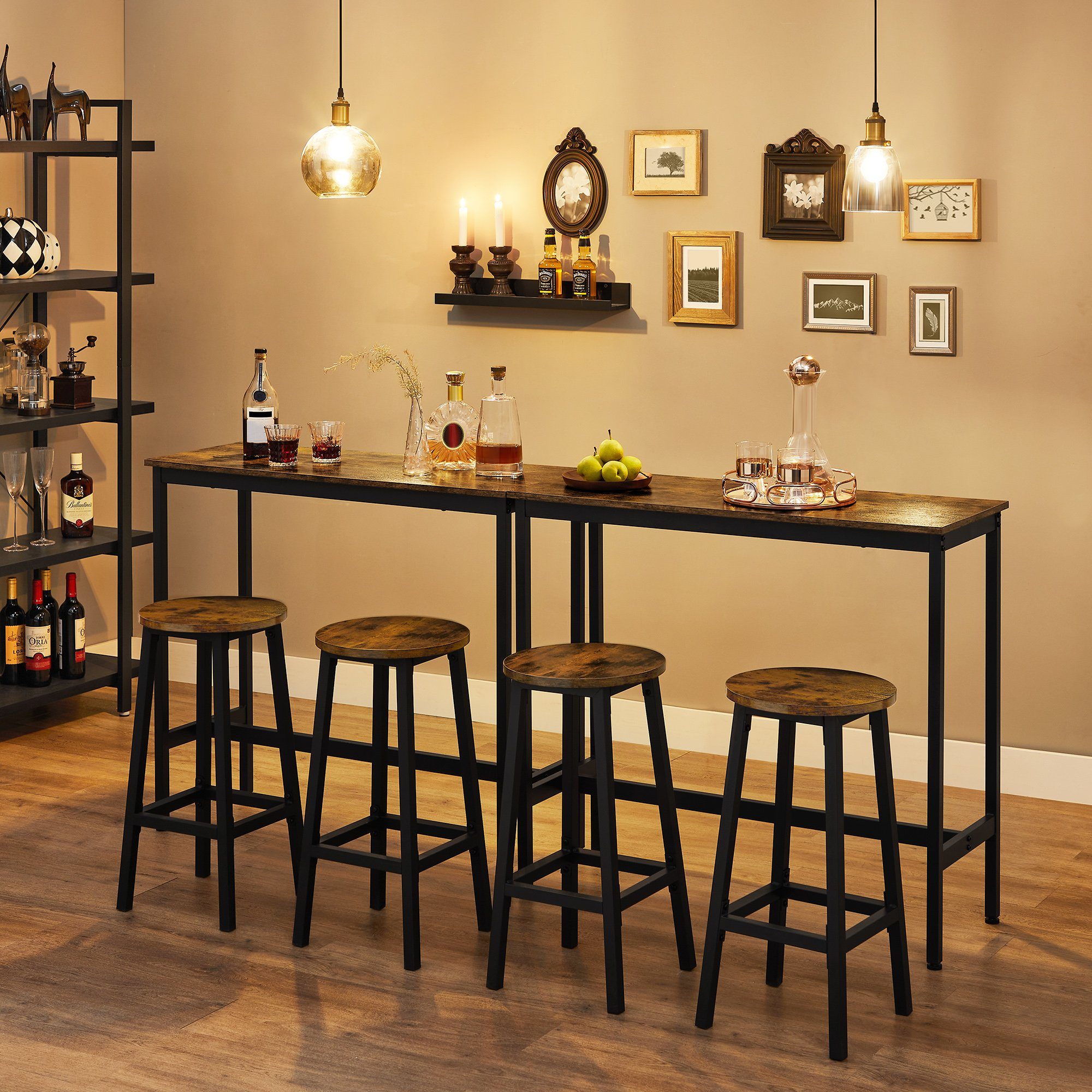 VASAGLE Bartisch Küchentisch-Set, Stehtisch(100 x 40 x 90 cm), mit 2 Barhockern