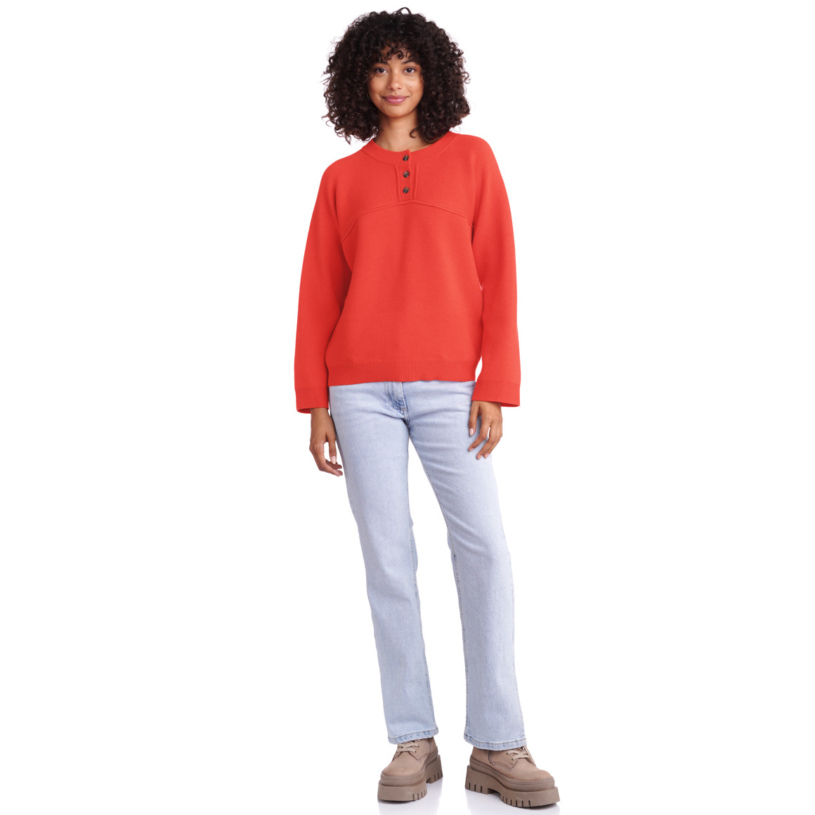 Damen Pullover mit kurzer Knopfleiste